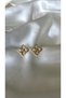Women's Gold Color Stone and Glitter Flower Earrings