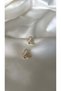 Women's gold detailed mother-of-pearl stone minimal butterfly earrings - 2