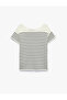 Short Sleeve Crew Neck Button Detailed Striped Knit Sweater - 7