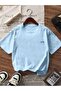 Girl's Back and Front Summer Printed Crew Neck Bebe Blue T-Shirt - 2