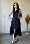 Polo Collar Belted Padded Midi Shirt Dress - 6