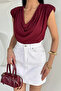Burgundy Women's Padded Shoulder Collared Blouse - 3