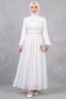 Ecru Stone Embellished Chiffon Evening Dress - Shimmering Fabric Stylish Dress