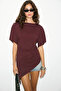 Aveline women's soft and flexible fabric side ruched asymmetrical cut boat neck burgundy blouse - 4