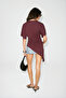Aveline women's soft and flexible fabric side ruched asymmetrical cut boat neck burgundy blouse - 6