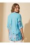Women's Italian 100% Linen Patterned Shirt Blouse - Three Quarter Foldable Sleeves, Dominant Collar, Loose Tunic Shirt - 2