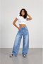 Ice Cream Color Baggy Jeans with Side Panels and Front Knee Stitching Detail - 4