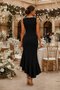 Women's Sleeveless Round Neck Asymmetrical Ruffle Detailed Long Imported Crepe Dress - 3