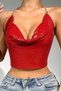 Women's Red Metal Chain Mesh Crop Top – Shiny Metal Mesh Degaje Collar Strap Party, Festival, and Night Club Combination Top - 4
