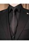 Slim Fit Men's Pointed Collar Jacket Vest Pants Combination Suit Black T20154-01 - 3