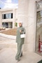 Women's Striped Sports Hijab Double Set High Collar Zippered Tunic and Pants Set - 3