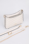Women's Premium Zippered Patterned White Belt Strap Chain Detailed Hand Shoulder Crossbody Bag Alba - 8