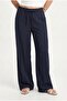 Women's New George Linen Blend Loose Cut Woven Navy Blue Trousers - 4