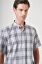 Gray Buttoned Collar Short Sleeve Pocketed Comfort Fit 100% Cotton Shirt 1004260230 - 4