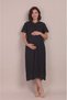 Women's Black Linen Scallop Lace New Season Maternity Nightgown Set - 2