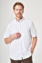 White-Navy Blue Buttoned Collar Short Sleeve Pocketed Comfort Fit Cotton Shirt 1004260188 - 3