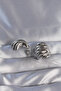 Brass Silver Color Serrated Bombe Model Earrings - 2