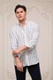 Regular Fit Buttoned Collar Striped Raw Linen Shirt - 5