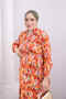 Orange Half Buttoned Sleeves Elastic Skirt Layered Dress - 3