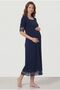 Women's Navy Blue Lace New Season Buttoned Maternity Nightgown with Breastfeeding Feature