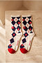 Women's Floral Patterned Plaid Socks Ecru - 3