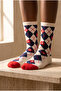 Women's Floral Patterned Plaid Socks Ecru