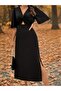 Women's Short Sleeve Front Wrap Detailed Side Slit Midi Sandy Dress - 6