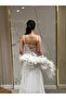2 Piece Laced Satin Detailed Nightgown and Dressing Gown Set |   Deep Slit, Ruffled, Feathered, Lace Detailed Dowry Set with Rope Detail on the Back Bride - 3