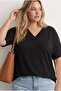 Women's Plus Size Short Sleeve V-Neck Stone Detailed Blouse 2051-26 - 2