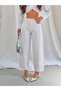 Women's Stone Embellished Skater Fit Jean Pants High Waist White Stone Denim Pants - 5