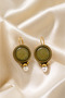 Gold Plated Green Agate Stone and Pearl Elegant Dangle Earrings