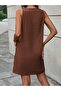 Women's Sleeveless Thick Strap Button Detail Linen Dress with Pockets - 4