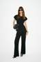 Yselut Women's Asymmetrical Cut Raglan Sleeve Tunic and Wide-Legged Black Bottom-Top Set