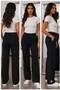Single Button + Zipper Closure, Invisible Side Slits with Elastic(10cm), Durable, Easy-Iron Black Fabric Trousers