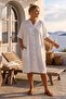White High Collar Short Sleeve Buttoned Hidden Pocket Embroidered Casual Woven Dress 105 75 - 6