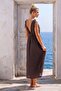 Brown Double-Breasted Collar Sleeveless Robe with Elastic Shoulder Gathering Casual Muslin Long Woven Dress 120 52 - 7