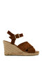 Women's Tan Ankle Buckle Wedge Heeled Suede Leather Espadrille Sandals 26Sfd206810