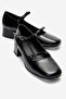 Ferfina Women's Genuine Leather Shoes Black Thick Short Heeled Mary Jane