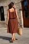 Women's Brown Straps Tie-Up Elastic Waist Midi Length Dress Arm-26Y001132 - 2