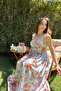 Adjustable Strap Floral Embroidered Midi Linen Dress - 2