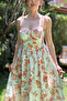 Adjustable Strap Floral Embroidered Midi Linen Dress - 5