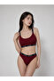 Women's Burgundy Ribbed Love Strap Bralet Slip Panties Underwear Set - 2