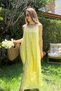 Floral Embroidered Linen Strap Long Yellow Dress with Scarf Detail - 2