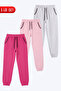 3-Piece Girls' Pocket Piping Detailed Elastic Cuffed Plain Unprinted Sweatpants