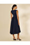 Women Navy Knit Woven Combo Dress - 3