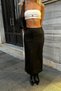 Women's Black High Waist Slit Ornamental Patched Pencil Cut Midi Skirt - 2