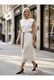 Padded White Blouse with Polka Dot Midi Skirt and Effectual Garnish Premium Dress - 4