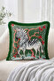Fringed Throw Pillow Cover with Zebra Figure and Red Fruit Branch Motif - Retro Decorative Pillowcase