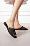 Lumis Black Mesh Stylish Women's Daily Slippers with Gold Accessories - 4
