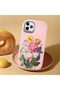 iPhone 11 Pro Max Compatible Case with Camera Protection Pink Silicone Couple Phone Case with Floral Pattern - 2